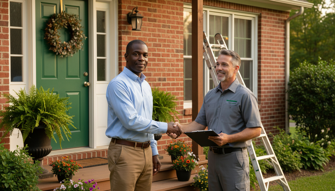 A reputable roofer inspects the roof in person and walks you through findings before quoting; a handshake should come after the written, line-item estimate, not before.