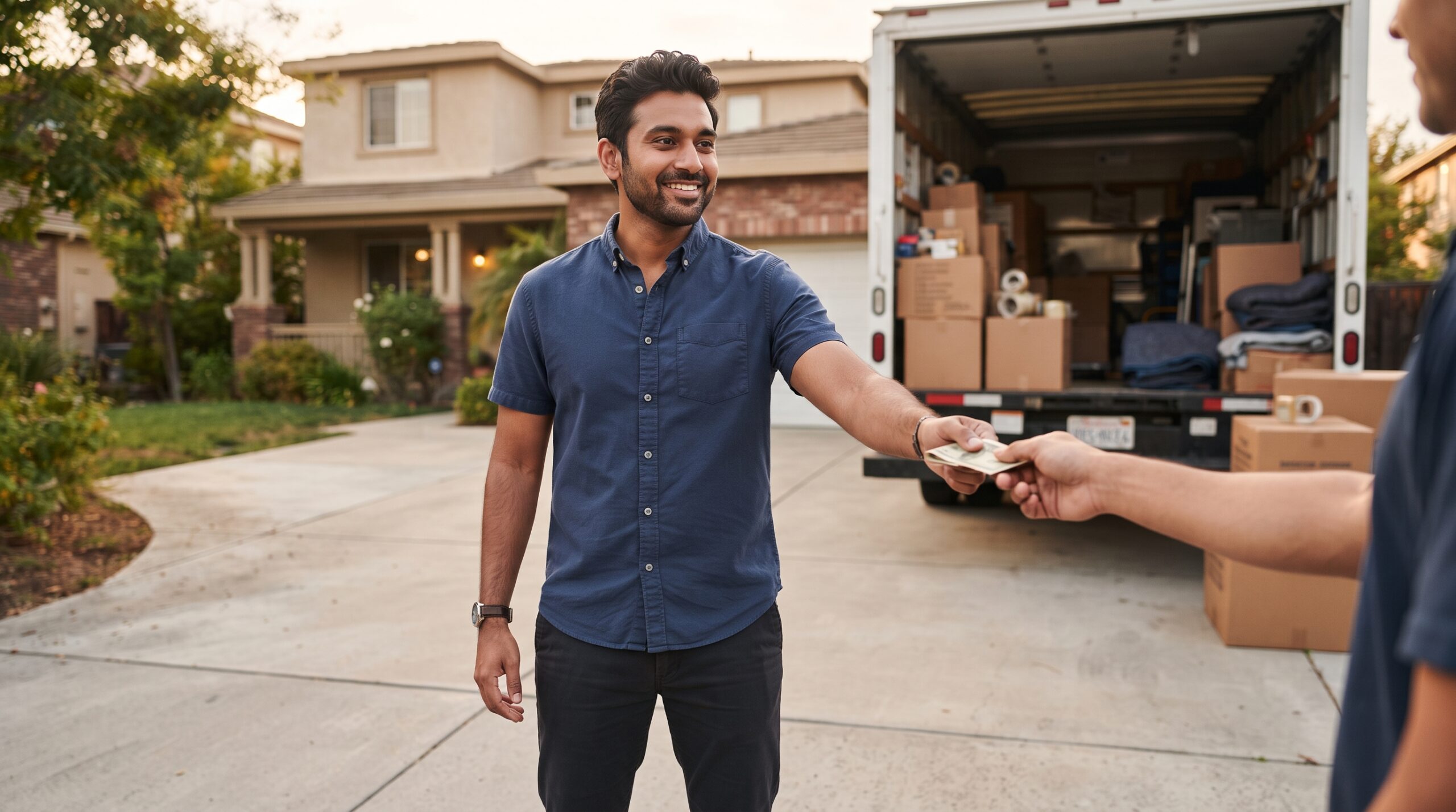 Tipping the crew that shows up in someone else's truck is customary. Tipping the truck's owner usually is not.